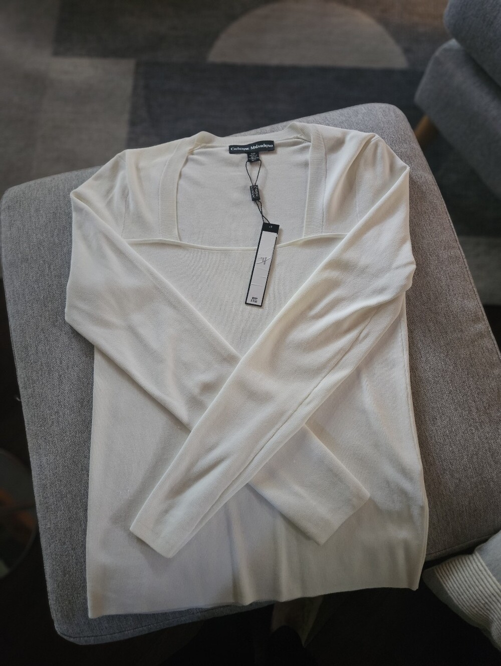 CatherIne Malandrino Women’s Long Sleeve Square Neck Top in Creamy White